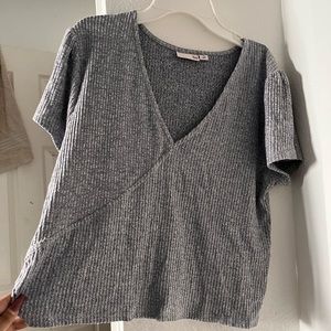 Grey Front Cross V-Neck Shirt